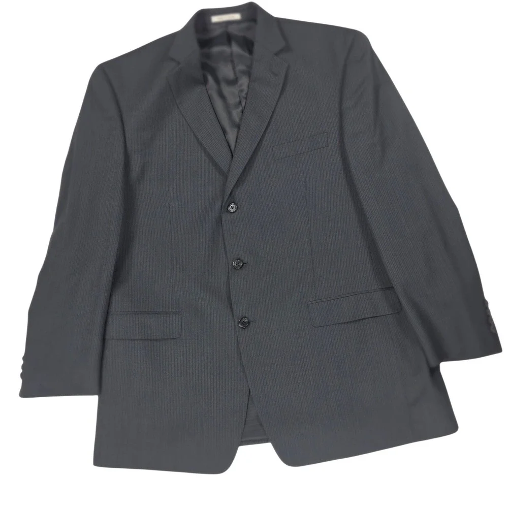 Joseph Abboud Mens 46L Blazer Jacket 100% Wool Grey Self Stripe 3 Button